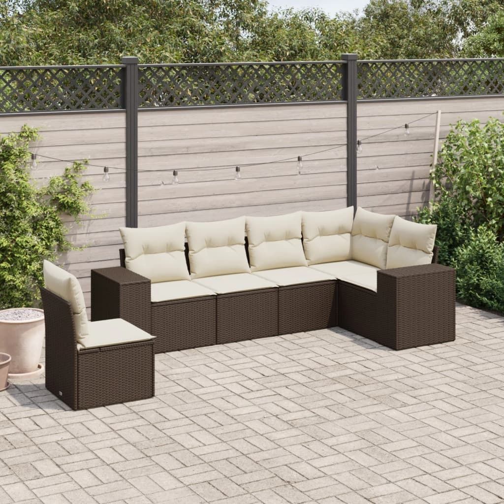 "Rabatt" 6-tlg. Garten-Sofagarnitur - mit sofa - mit Kissen Braun Poly Rattan - Lounge-Dining set CC10143