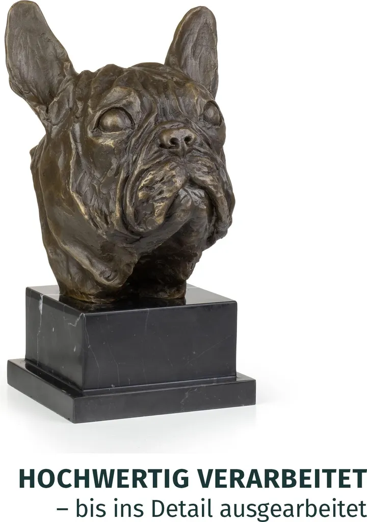 Buste de Chien Bouledogue en Bronze Véritable et Marbre, Objet de Déco - 4