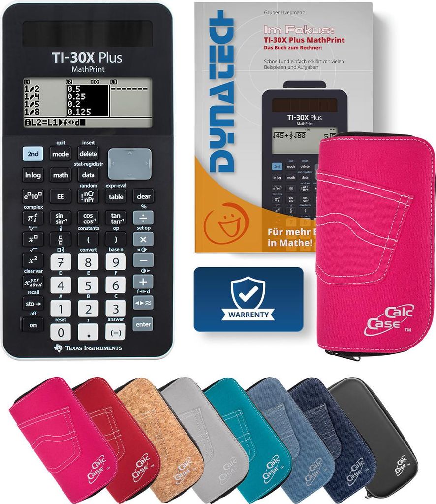 TI-30X Plus MP Taschenrechner mit Schutztasche pink und Fachbuch