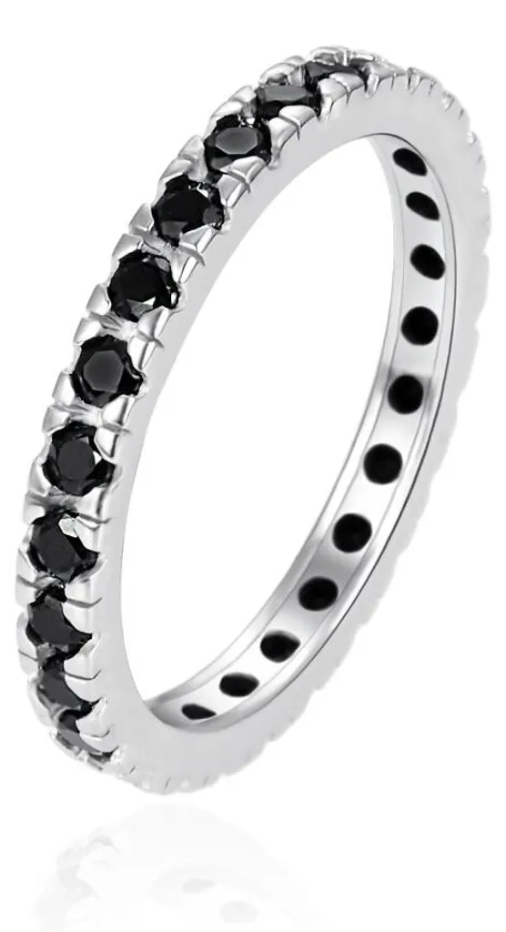 Bague en argent inoxydable et zircons noirs anti-ternissement