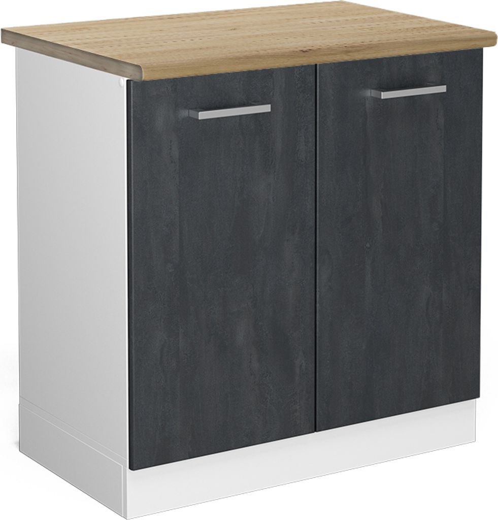 Spülenunterschrank Vicco R-Line Schwarz Beton 80 cm AP Eiche, Model 47624