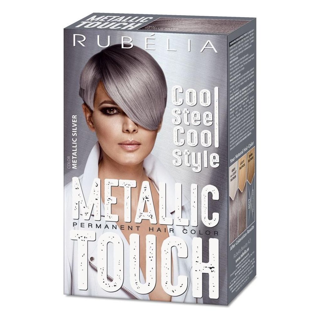 Rubelia Metallic Touch Permanente Haarfarbe für graues und blondes Haar, Metallic-Silber, 1 Stück