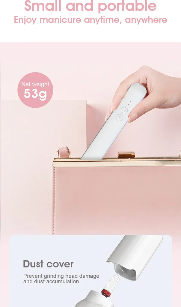 INF Ponceuse à ongles électrique portable 3 vitesses avec lumière LED - 9
