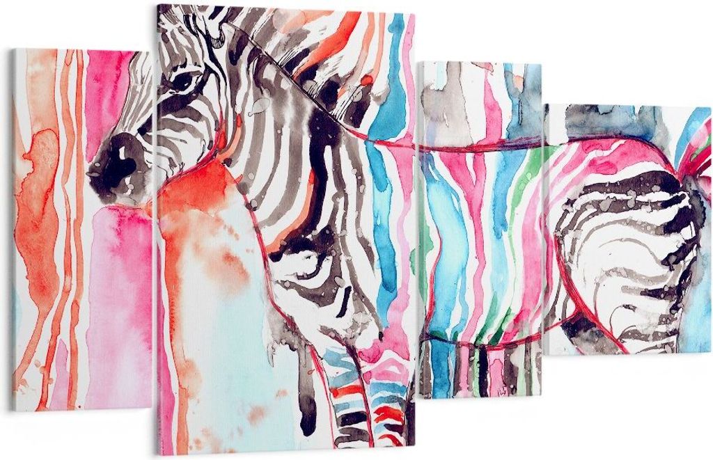 Bild auf Leinwand - Leinwandbild - Zebra Tiere Natur bunte - 120x70cm - Wand Bild - Wanddeko - Leinwanddruck - Bilder - Kunstdruck - Wanddekoration...