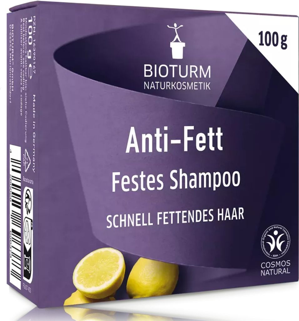 BIOTURM Shampoo Bar mit Zitrone und roter Tonerde FÜR FETTIGES HAAR