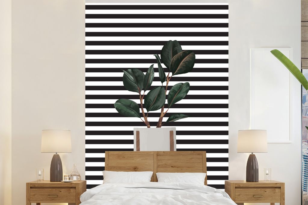 MuchoWow Fototapete für Wohnzimmer oder Schlafzimmer Wandtapete Vinyl Motivtapete Pflanzen - Blumentopf - Zimmerpflanzen - 155x240 cm - Tapete