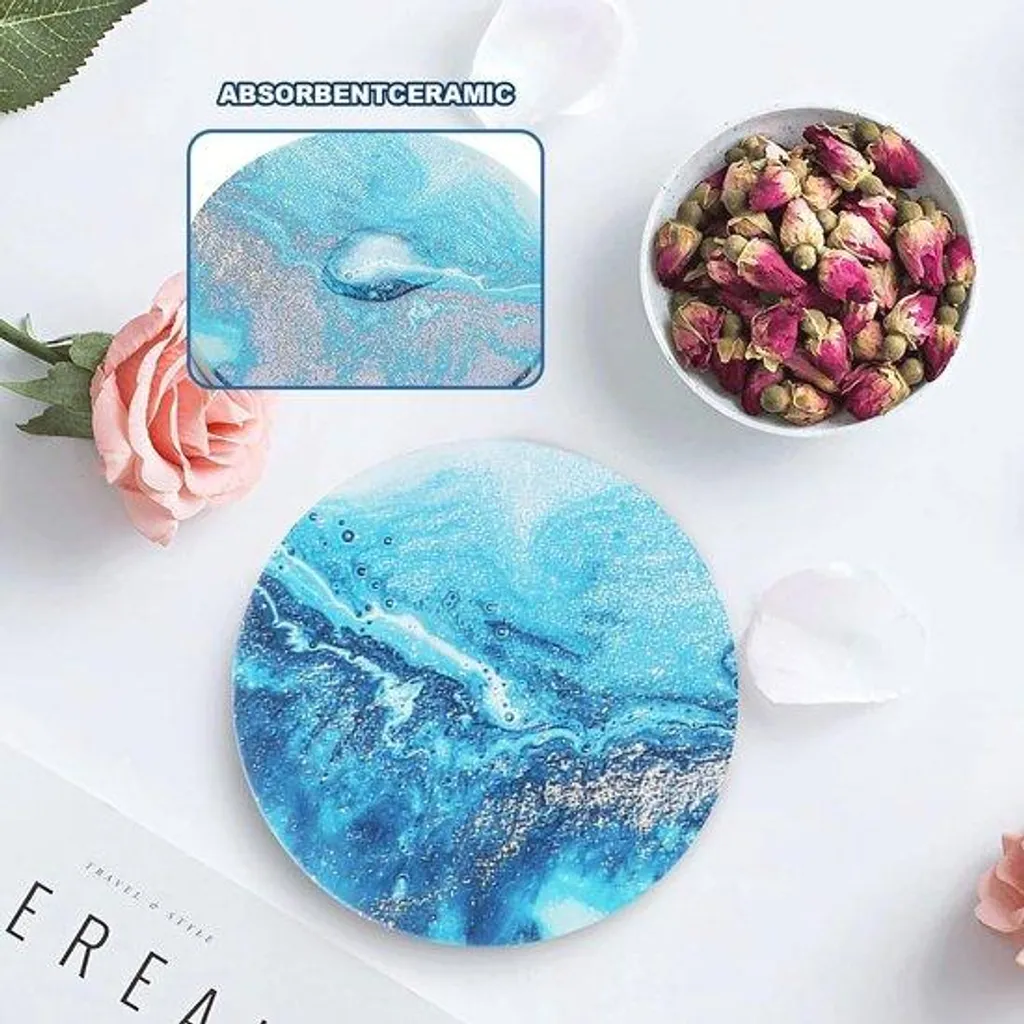 Sous-verres en céramique avec support métal, liège naturel, lot de 6