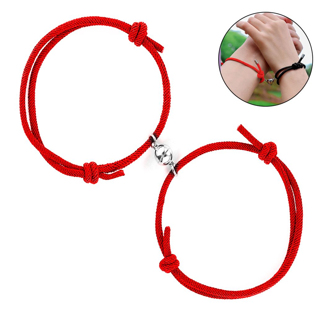 Pärchen-Armbänder, Magnet-Anhänger, geflochtenes Seil-Armband mit magnetischen Glöckchen, für Damen und Herren,1 Paar