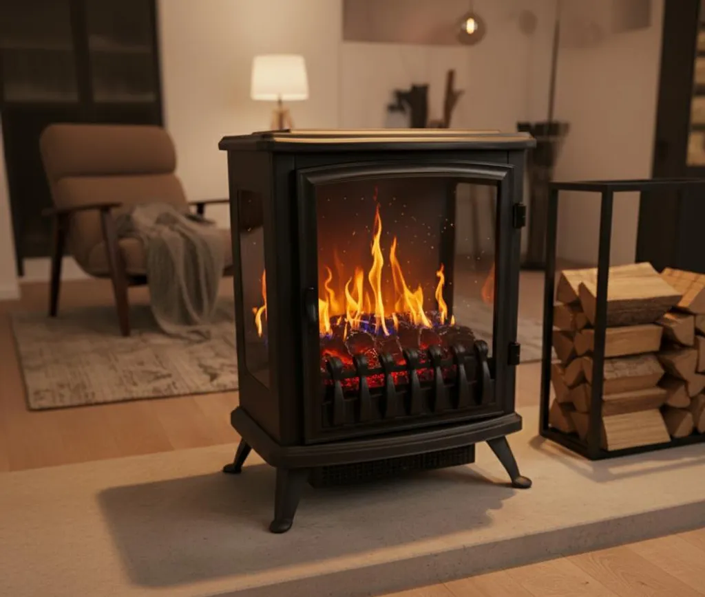 Cheminée Électrique Mobile Fire Glass - Chauffage d'Appoint Design LED - 2