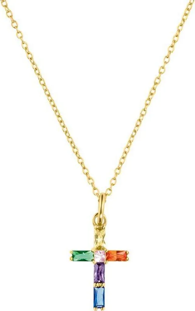 Collana con croce in argento placcato oro e zirconi di s.Oliver