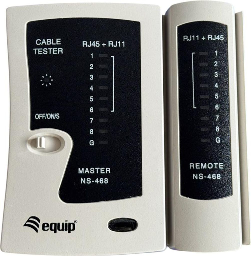 Equip Kabeltester, Verdrilltes Doppelkabelprüfgerät, RJ-11, RJ-12, RJ-45, Kurzschlussprüfung, Übertragungstests, Weiß, Leistung, TX / RX, CE, ...