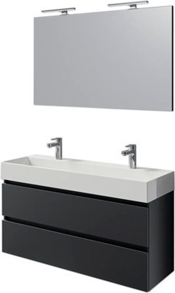 Badmöbelset 4-teilig Pelipal Torino BxHxT 121 x 200 x 40 cm Frontfarbe schwarz matt mit Waschtisch Keramik weiß und Kera