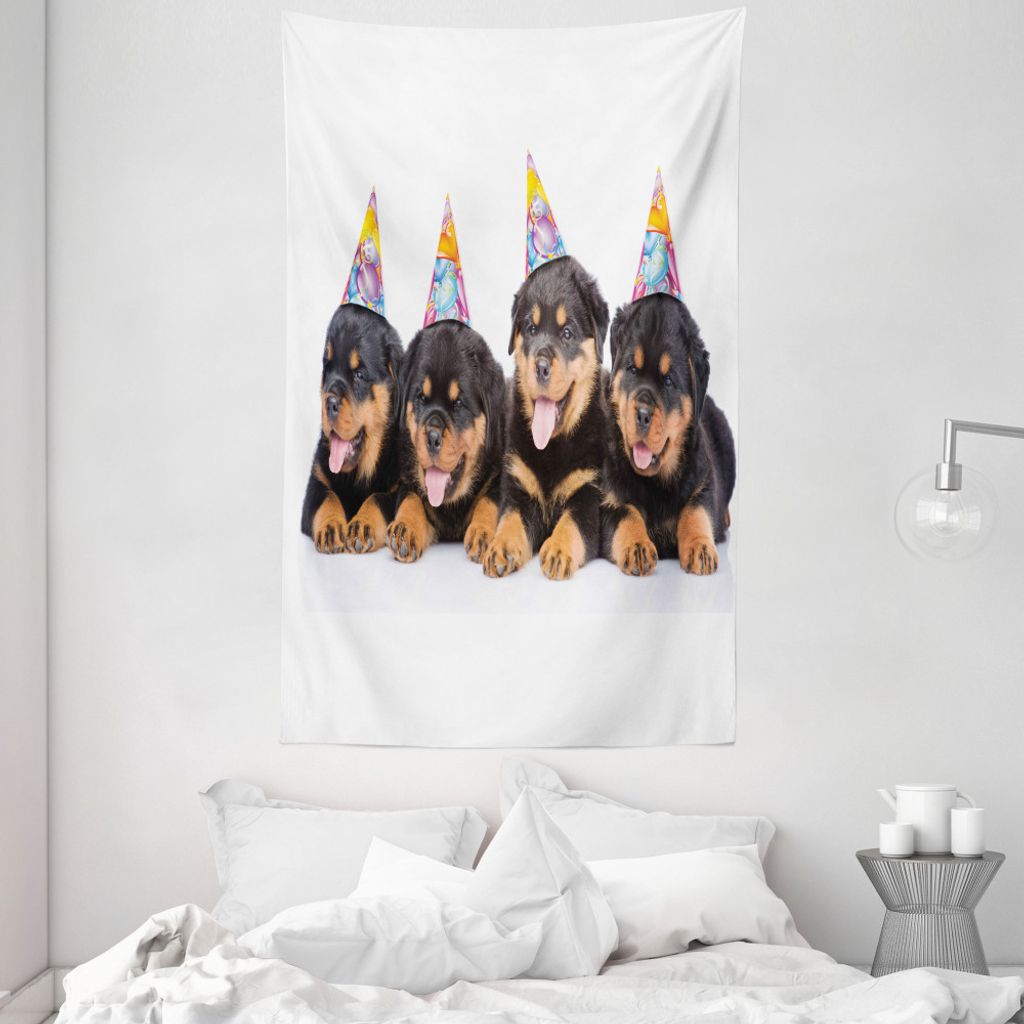 ABAKUHAUS Geburtstag Wandteppich und Tagesdecke, Geburtstags-Hunde Kappen aus Weiches Mikrofaser Stoff Waschbar ohne Verblassen Digitaldruck, 140 x...