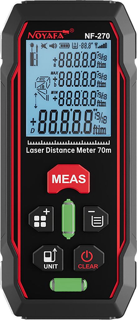 NOYAFA NF270 70m Laser-Entfernungsmesser, mit zwei Libellen, LCD-Hintergrundbeleuchtung, Messung von Entfernung, Flaeche und Volumen