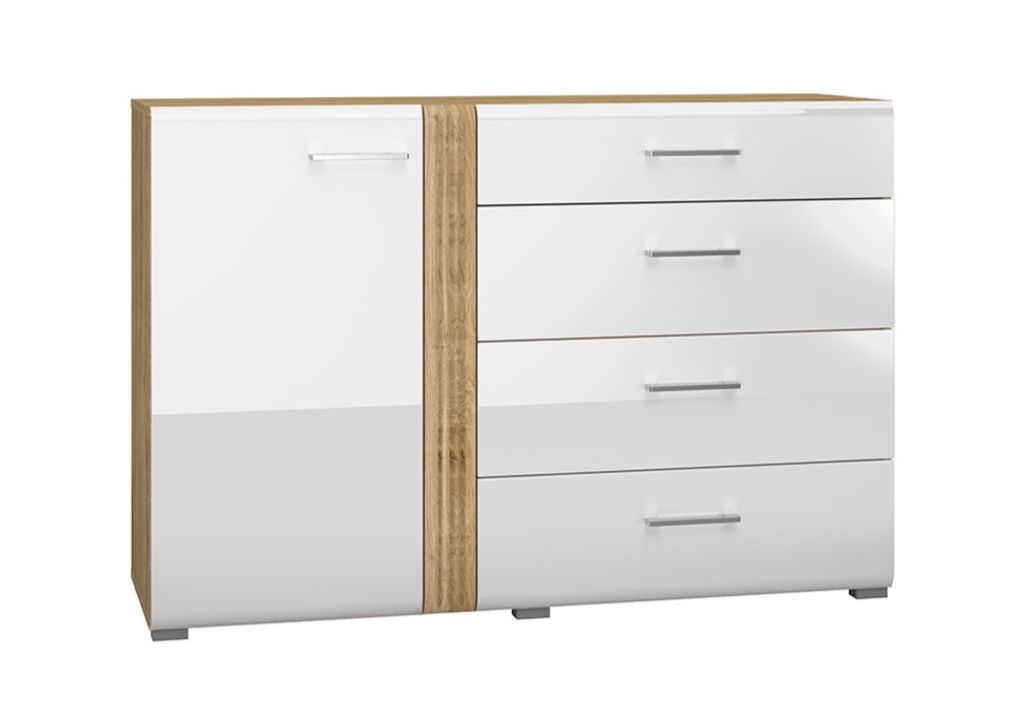 Kombinierte Kommode ALIZA – Breite 134 cm, Castello-Eiche / weiß