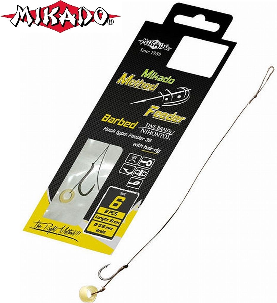 8 x "MIKADO METHOD FEEDER 36" Haken Rig `s Pellet-/Bait Band geflochtener Schnur 10 /Ø 0,12mm /8,8kg