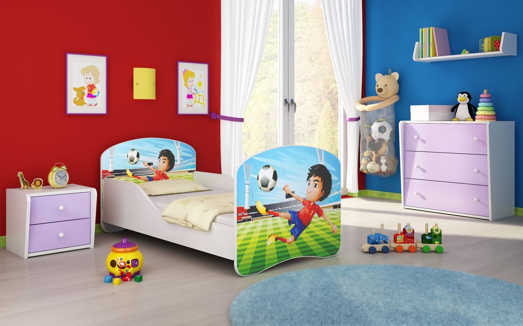 ACMA I Jugendbett Kinderbett Junior-Bett Komplett-Set mit Matratze Lattenrost Weiß 13 Fußballer 160x80