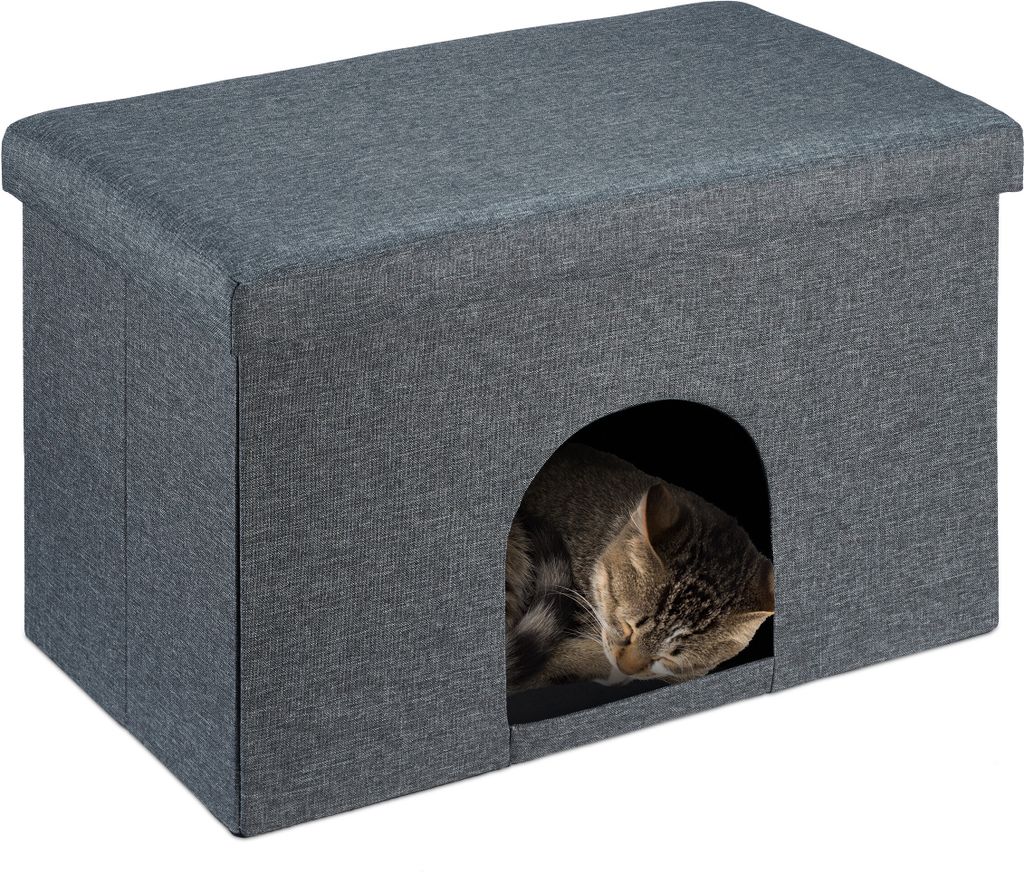 Relaxdays Cuccia per gatti con cuscino, sgabello Immagine del prodotto 