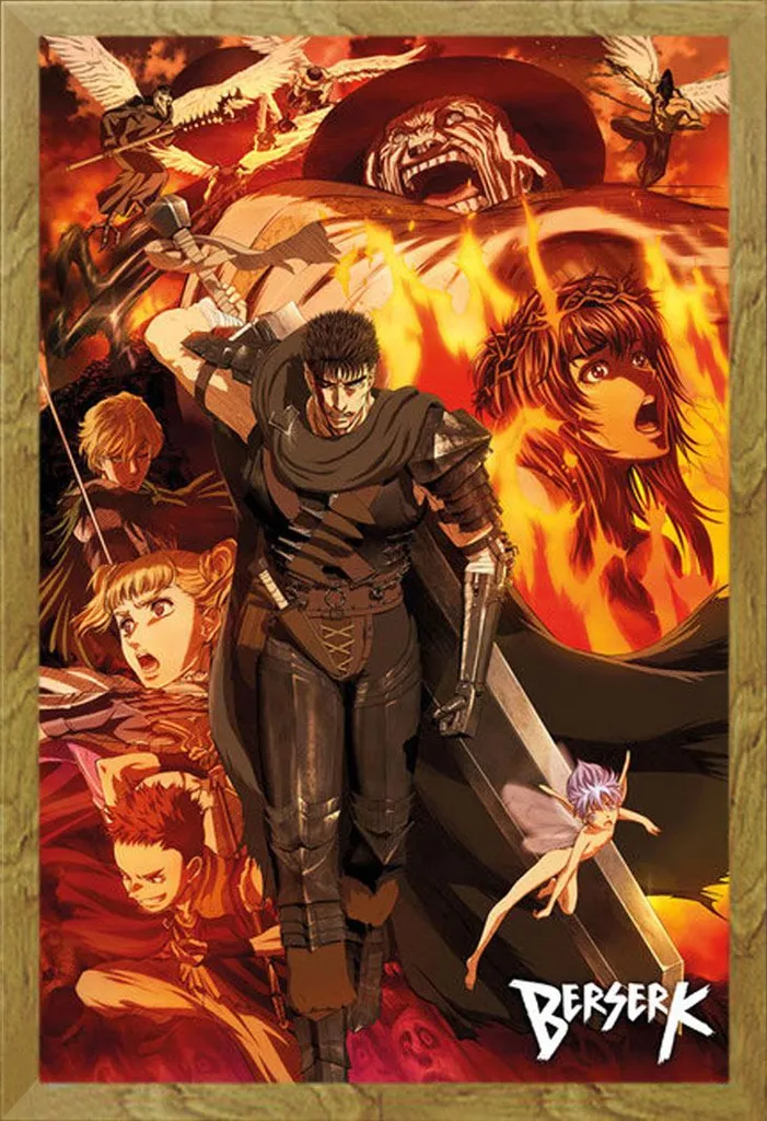 Cadre avec Poster Berserk Maxi : Décoration Murale Manga en Bois Chêne