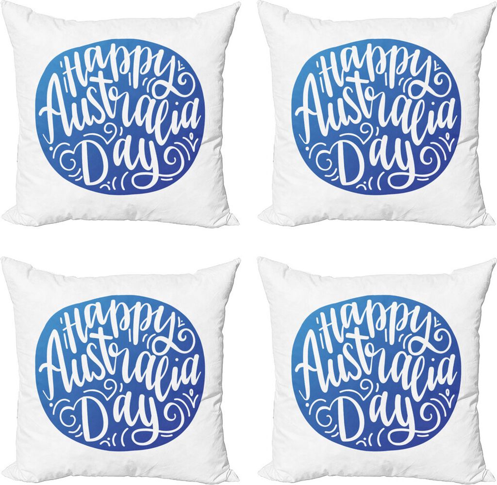 ABAKUHAUS Australian Party Kissenbezug Set (4 Stück), Strudel und Punkte, Moderner Doppelseitiger Digitaldruck, 50 cm x 50 cm, Blau und weiß