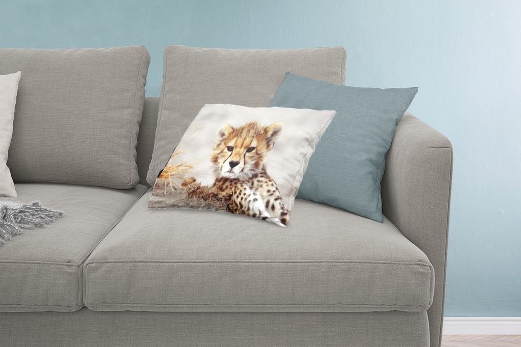 MuchoWow Zierkissen Sofakissen Wohnzimmer Dekokissen 60x40 cm Gepard - Jung - Porträt - Kopfkissen - Polster mit Foto