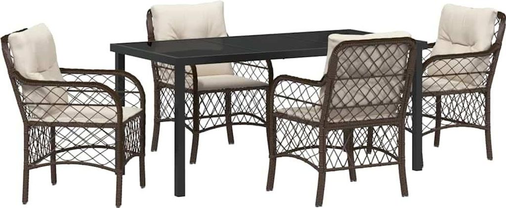Garten Essgruppe mit Kissen 5 pcs Braun Poly-Rattan
