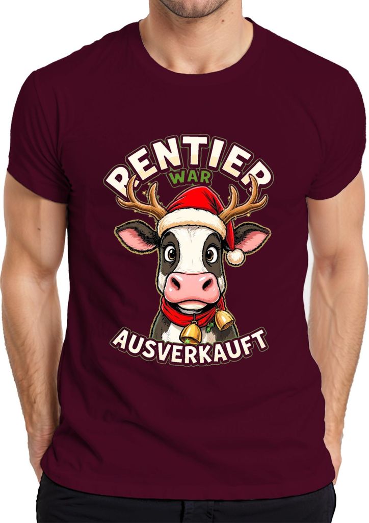 Rentier war t lustige Kuh Weihnachten Santa Geschenk Herren T-Shirt, Burgundy, L