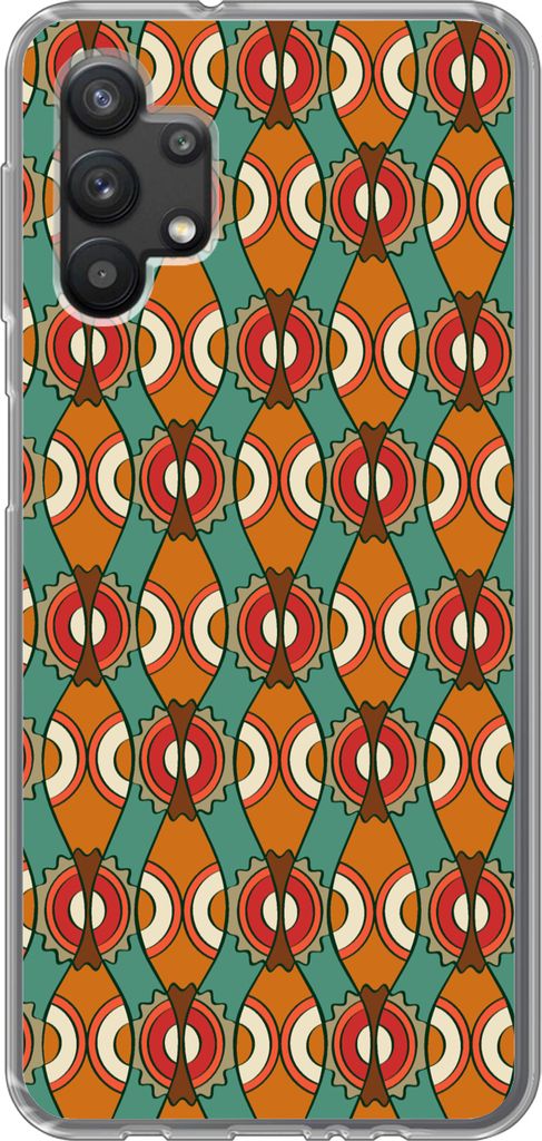 MuchoWow Handyhülle Schutzhülle Hülle für Telefoonhoesje Samsung Galaxy A32 5G Design - Retro - Orange - Abstrakt Silikon Softcase Handy Hül...