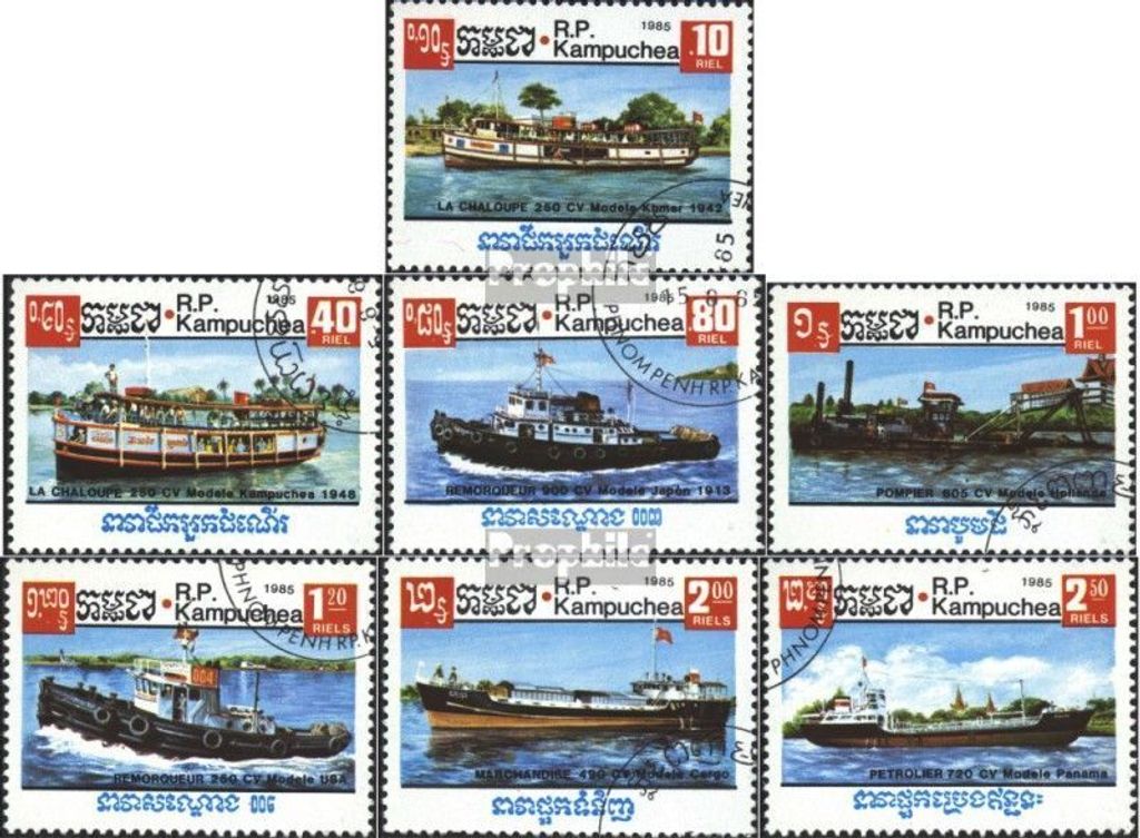 Briefmarken Kambodscha 1985 Mi 697-703 (kompl.Ausgabe) gestempelt Schiffe