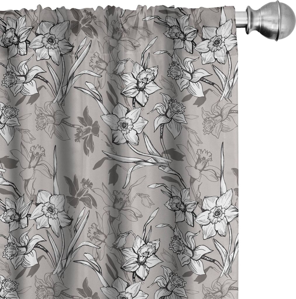 ABAKUHAUS Holzkohle Vorhänge, Gardinen, Kreative Blumen Nostalgie mit Hand gezeichnet Narzissen-Blumen, 2 Stück 75 x 245 cm, Pale Taupe schwachgrau