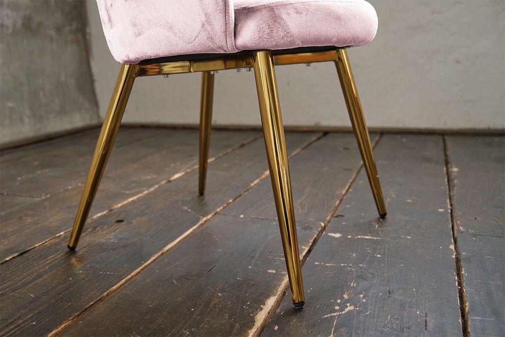 KAWOLA Stuhl CARLA Esszimmerstuhl Velvet rosa Fuß gold Produktbild 9