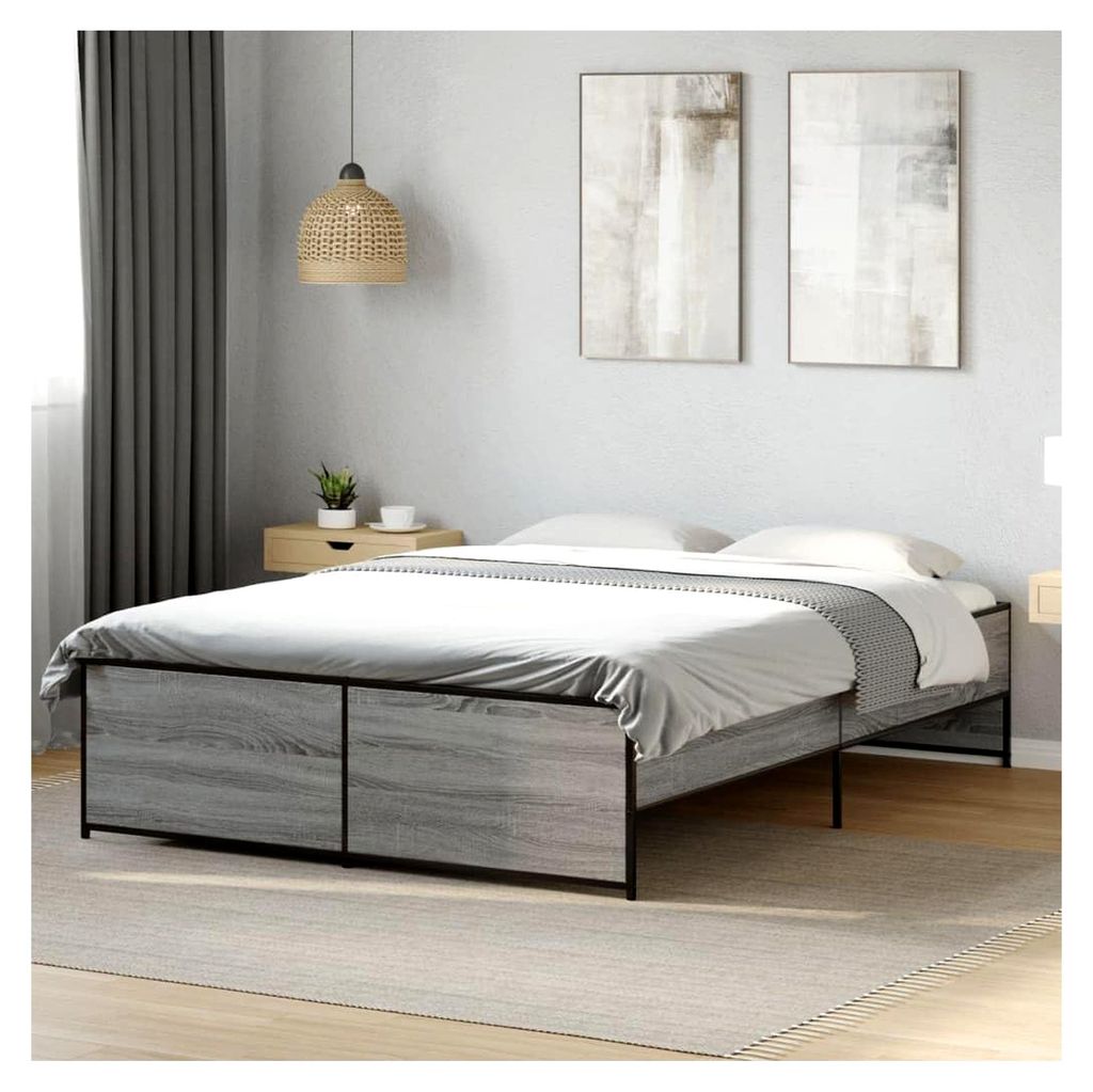 Bettgestell Grau Sonoma 120x190 cm aus Holzwerkstoff und Metall