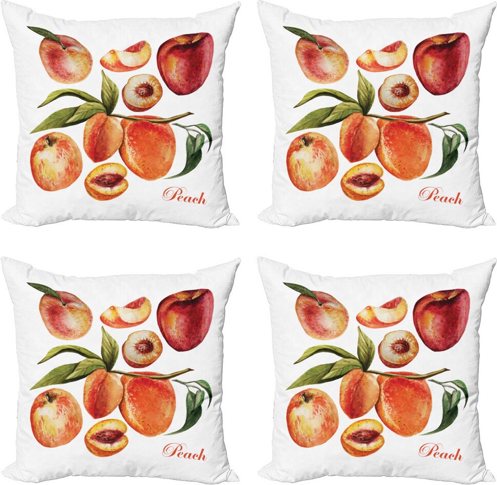 ABAKUHAUS Pfirsich Kissenbezug Set (4 Stück), Leckere Nektarinen, Moderner Doppelseitiger Digitaldruck, 60 cm x 60 cm, Orange Rot Grün