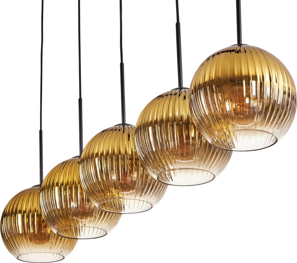 Cesaro Vintage Hängeleuchte aus Metall/Riffelglas in Schwarz/Goldfarben/Klar