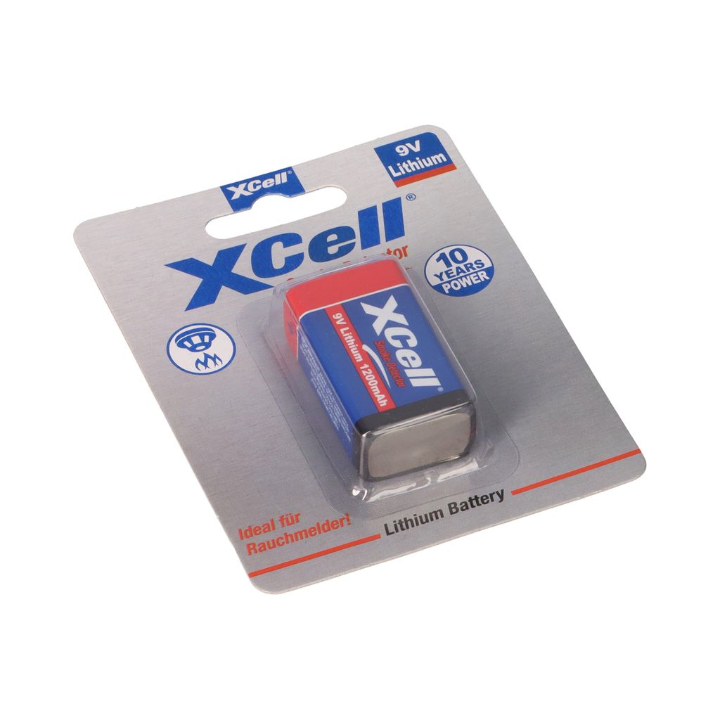 A 9V lithium battery in its retail packaging.
