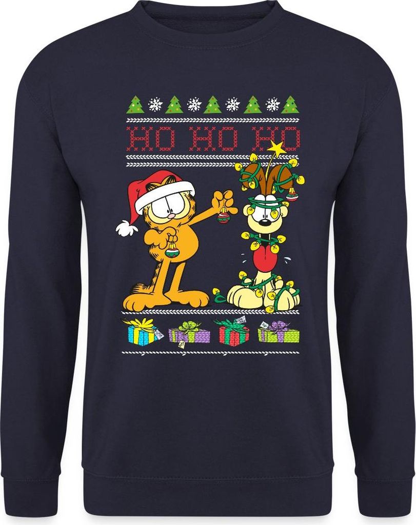 Spreadshirt Garfield Und Odie Hohoho Ugly Christmas Weihnachten Uni Pullover, XL, Navy