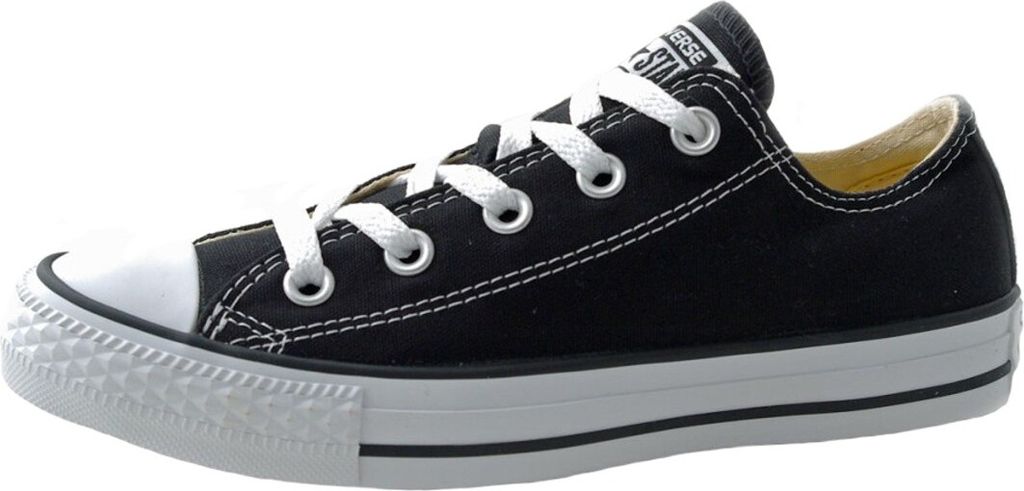 A black Converse All Star shoe shown from the side.