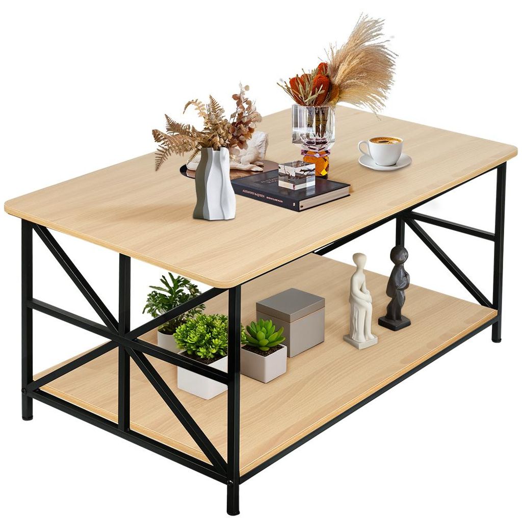 2 Ebenen Couchtisch für Wohnzimmer,Rechteckiger Sofatisch Beistelltisch mit Ablage,Holz + Metallgestell,für kleine Räume,Home Office 100x52x47,5cm
