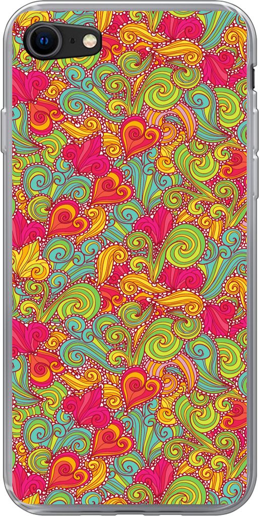 MuchoWow Handyhülle Schutzhülle Hülle für Telefoonhoesje iPhone SE 2020 Mädchen - Herz - Locken - Muster - Mädchen - Kinder - Kinder - Kind...