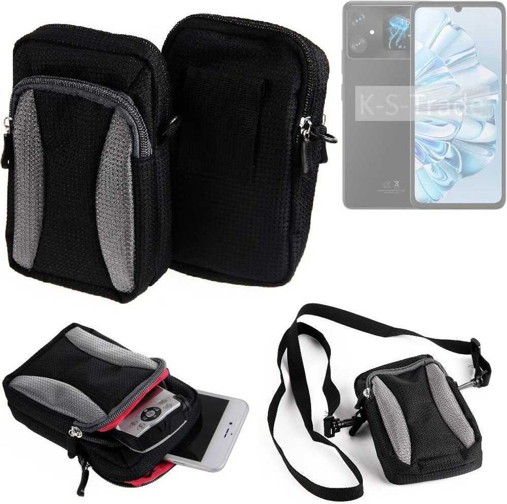 K-S-Trade Holster Schutz Hülle kompatibel mit Cubot A20 Handy Hülle Gürteltasche Umhängetasche mit Zusatzfach schwarz