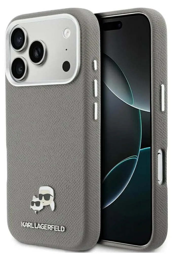 Custodia MagSafe iPhone 17 Pro Karl Lagerfeld Saffiano Pin Grigio Scuro