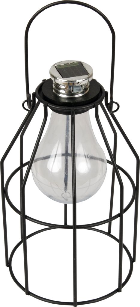 A solar-powered lantern with a vintage bulb design.