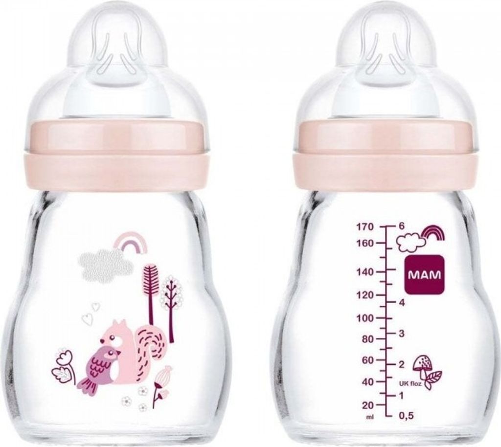 Mam Feel Good Glass Bottle Pink 0m 170ml