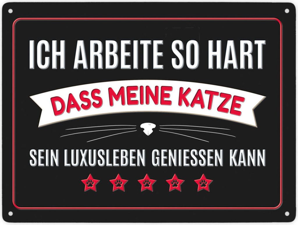 Luxusleben Katze Metallschild XXL in rot mit Barthaar Motiv