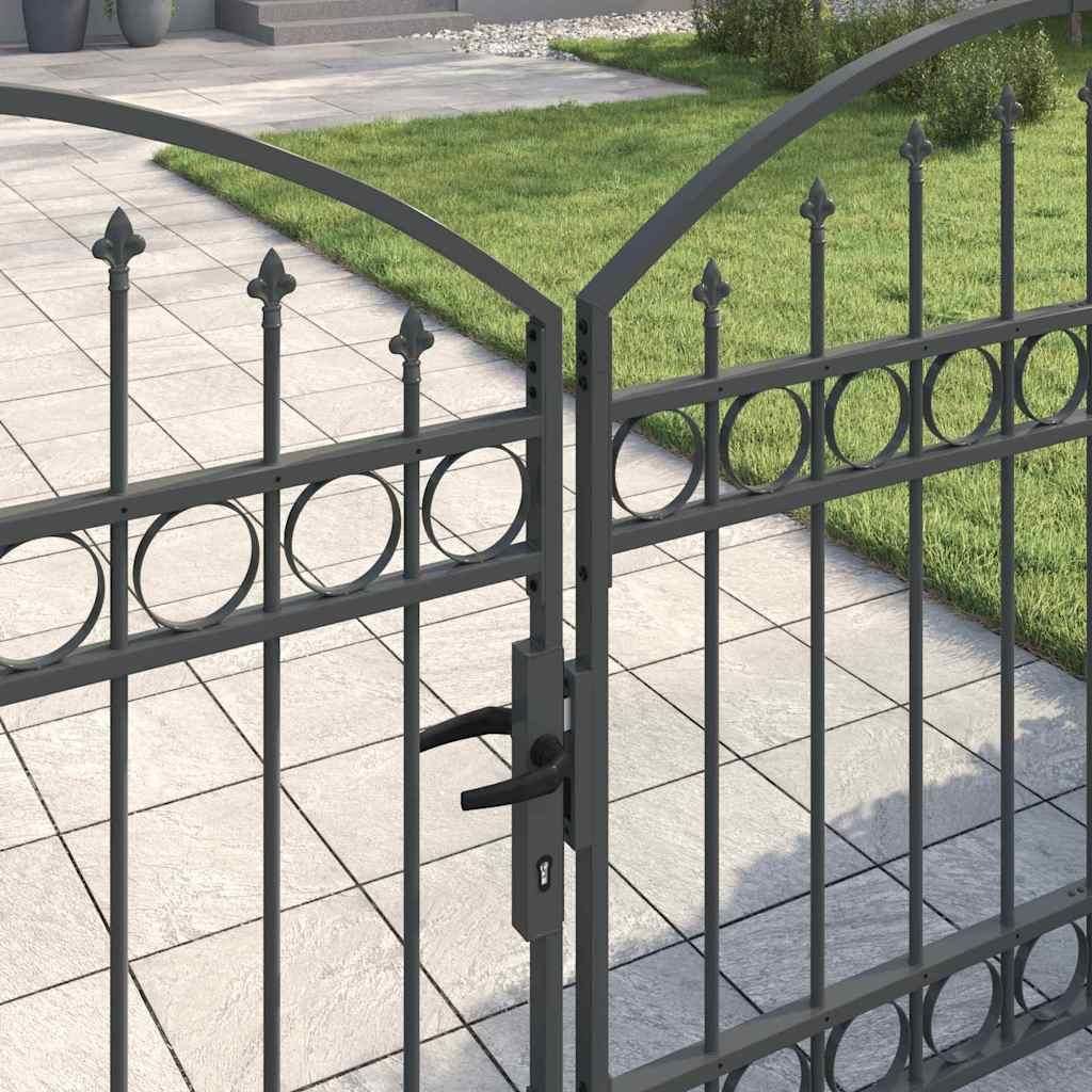 (Design 2026) Zauntor mit Schloss Grau 301 x 224,5cm Stahl - Gartentore HOMMIE 258777