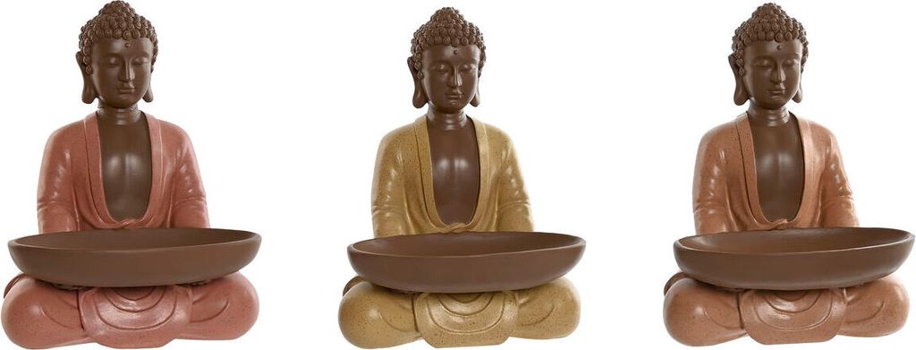 Deko-Figur Home ESPRIT Orange Koralle Neongrün Harz Buddha Orientalisch 19,5 x 16 x 25,5 cm (3 Stück)