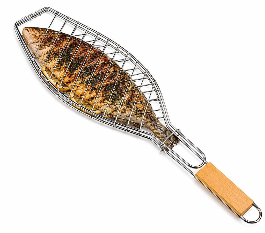 pekáč na ryby 36 x 15 cm | gril na ryby s dřevěnou rukojetí Obrázek produktu 