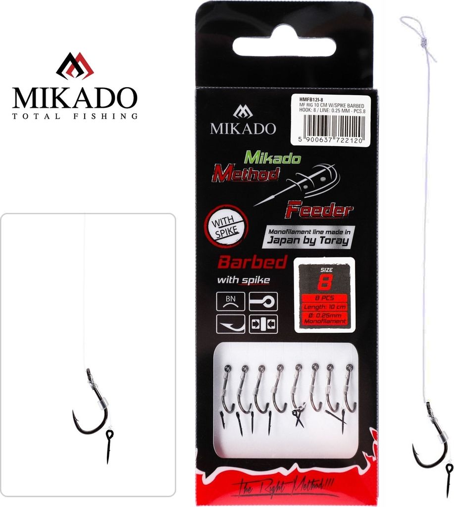8x MIKADO METHOD FEEDER Haken Rig mit Spike/Nadel Feederhaken 10 / Ø0,23mm / 10cm