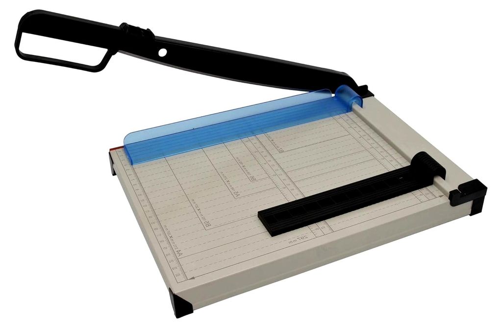 Kompakter Hebelschneider A4, Papierschneider aus Metall, Schneidemaschine für Papier, Fotos und Karton bis 200gr/m², bis zu 8 Blatt bei 80gr/m²