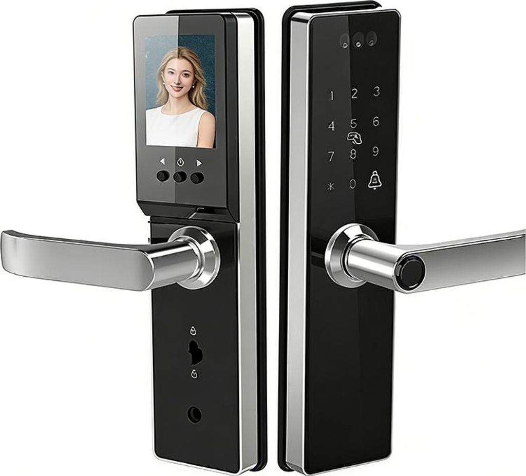ZELURXX 3D Gesichtserkennung Fingerabdruck Türschloss WiFi Smart Schloss mit Kamera, Passwort, NFC, App-Steuerung, Fernentriegelung, Silber